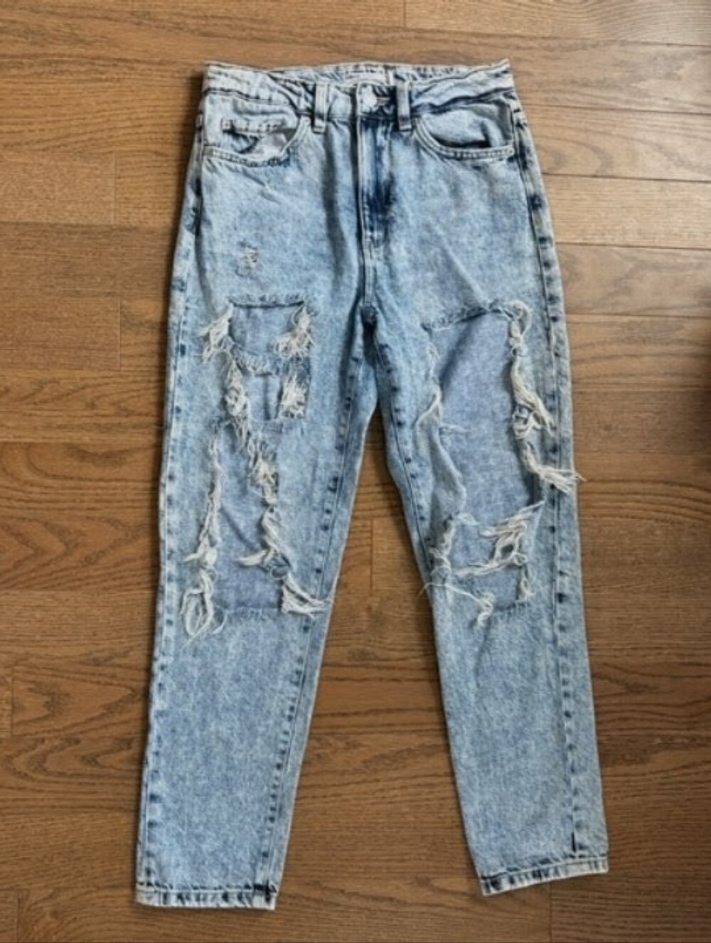 Garage Light Blue Distressed Straight Leg Mom Jeans